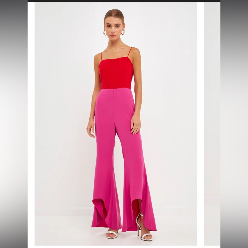 Endless Rose Red and Hot Pink Colorblock Spaghetti-Strap Jumpsuit